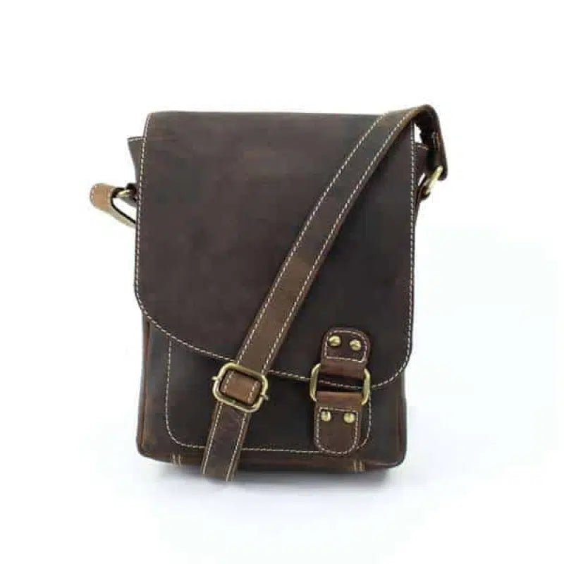 Distressed Brown Leather Flap Over Crossbody Bag AB 1746 - Bundle Bus