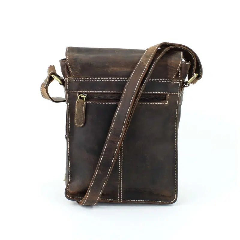 Distressed Brown Leather Flap Over Crossbody Bag AB 1746 - Bundle Bus