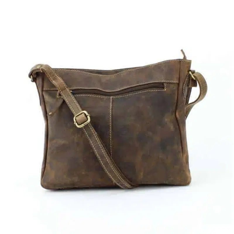 Distressed Brown Leather Front Buckle Pocket Crossbody bag #1742 - Bundle Bus