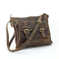 Distressed Brown Leather Front Buckle Pocket Crossbody bag #1742 - Bundle Bus