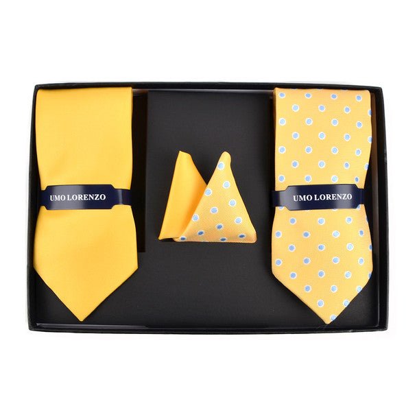 Dotted & Solid Tie with Matching Hanky Box Set - THX12-YW-1 - Bundle Bus