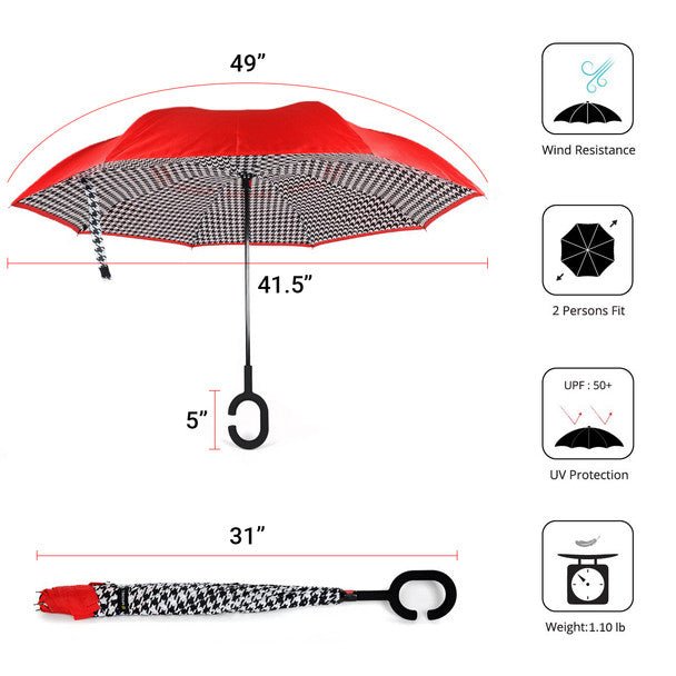 Double Layer Houndstooth Inverted Umbrella - UM18081 - Bundle Bus