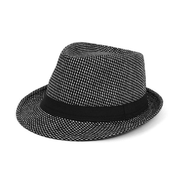 Fall/Winter Black Trilby Fedora Hat with White Dots & Black Band Trim - H1805259 - Bundle Bus