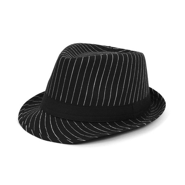 Fall/Winter Black Trilby Fedora Hat with White Pinstripes & Black Band Trim - H1805262 - Bundle Bus