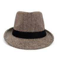 Fall/Winter Brown & Beige Herringbone Trilby Fedora Hat with Black Band Trim - H1805261 - Bundle Bus