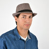 Fall/Winter Brown & Beige Herringbone Trilby Fedora Hat with Black Band Trim - H1805261 - Bundle Bus