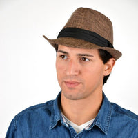 Fall/Winter Brown Trilby Fedora Hat with Black Band Trim - H1805020 - Bundle Bus