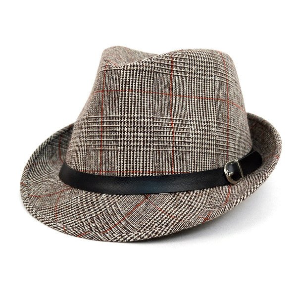 Fall/Winter Plaid Trilby Fedora Hat with Black Band Trim - H1805022 - Bundle Bus