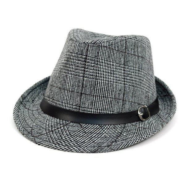 Fall/Winter Plaid Trilby Fedora Hat with Black Band Trim - H1805022 - Bundle Bus