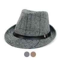 Fall/Winter Plaid Trilby Fedora Hat with Black Band Trim - H1805022 - Bundle Bus