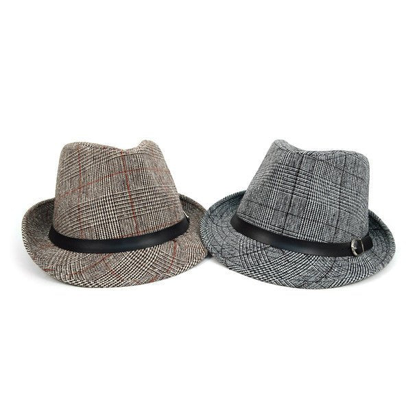 Fall/Winter Plaid Trilby Fedora Hat with Black Band Trim - H1805022 - Bundle Bus