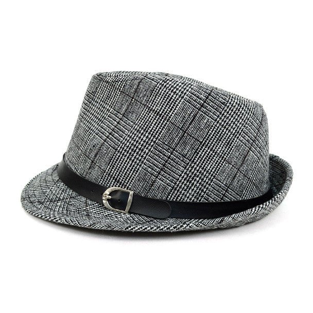 Fall/Winter Plaid Trilby Fedora Hat with Black Band Trim - H1805022 - Bundle Bus