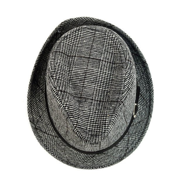 Fall/Winter Plaid Trilby Fedora Hat with Black Band Trim - H1805022 - Bundle Bus