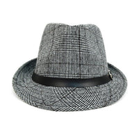 Fall/Winter Plaid Trilby Fedora Hat with Black Band Trim - H1805022 - Bundle Bus