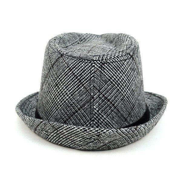 Fall/Winter Plaid Trilby Fedora Hat with Black Band Trim - H1805022 - Bundle Bus