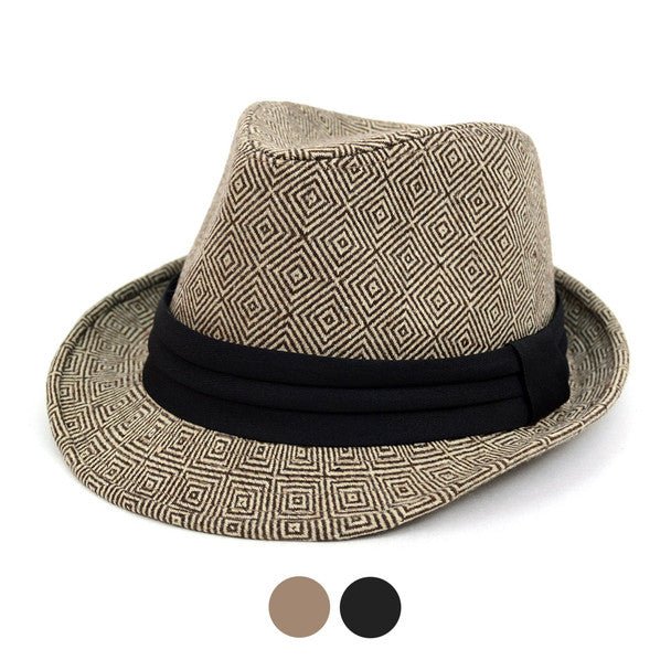 Fall/Winter Rhombus Geometric Trilby Fedora Hat with Black Band Trim - H1805025 - Bundle Bus