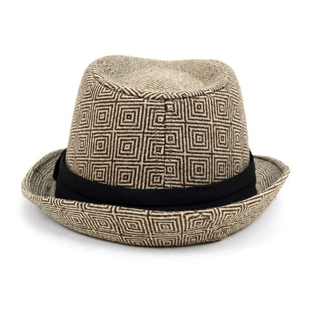 Fall/Winter Rhombus Geometric Trilby Fedora Hat with Black Band Trim - H1805025 - Bundle Bus