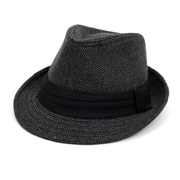 Fall/Winter Rhombus Geometric Trilby Fedora Hat with Black Band Trim - H1805025 - Bundle Bus