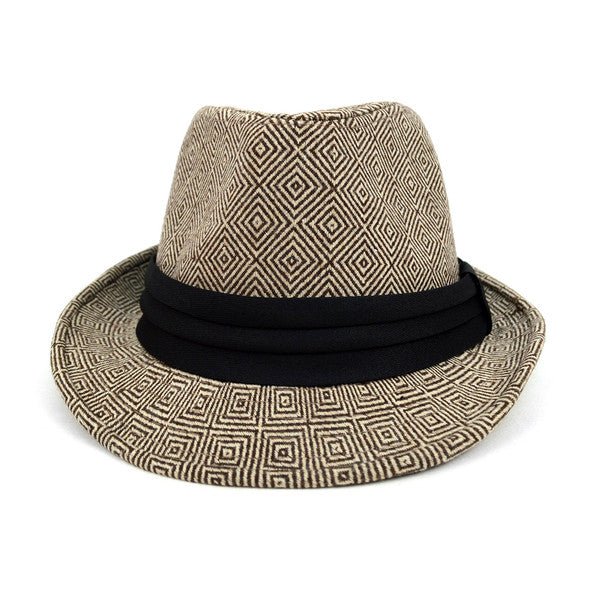 Fall/Winter Rhombus Geometric Trilby Fedora Hat with Black Band Trim - H1805025 - Bundle Bus