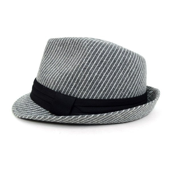 Fall/Winter Striped Trilby Fedora Hat with Black Band Trim-H1805016 - Bundle Bus