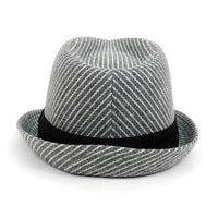 Fall/Winter Striped Trilby Fedora Hat with Black Band Trim-H1805016 - Bundle Bus