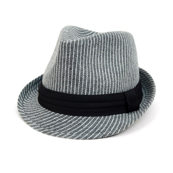 Fall/Winter Striped Trilby Fedora Hat with Black Band Trim-H1805016 - Bundle Bus