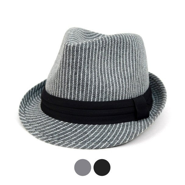 Fall/Winter Striped Trilby Fedora Hat with Black Band Trim-H1805016 - Bundle Bus