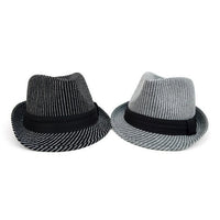 Fall/Winter Striped Trilby Fedora Hat with Black Band Trim-H1805016 - Bundle Bus