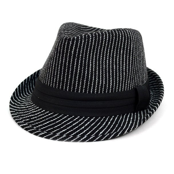 Fall/Winter Striped Trilby Fedora Hat with Black Band Trim-H1805016 - Bundle Bus