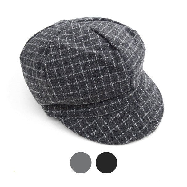 Fall/Winter Unisex British Newsboy Windowpane Beret Style Cap - WNH1760-63 - Bundle Bus