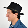 Fall/Winter Wide Brim Black Trilby Fedora Hat with Black Belt Trim - H1805263 - Bundle Bus