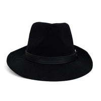 Fall/Winter Wide Brim Black Trilby Fedora Hat with Black Belt Trim - H1805263 - Bundle Bus