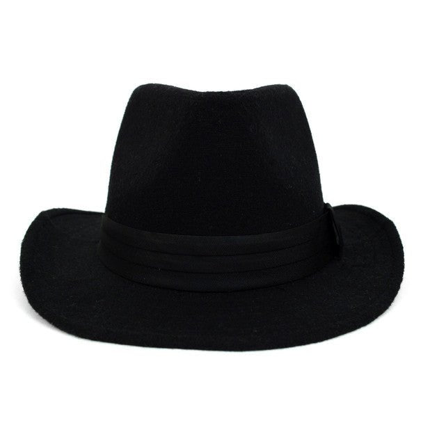 Fall/Winter Wide Brim Trilby Fedora Hat with Black Band Trim - H1805264 - Bundle Bus