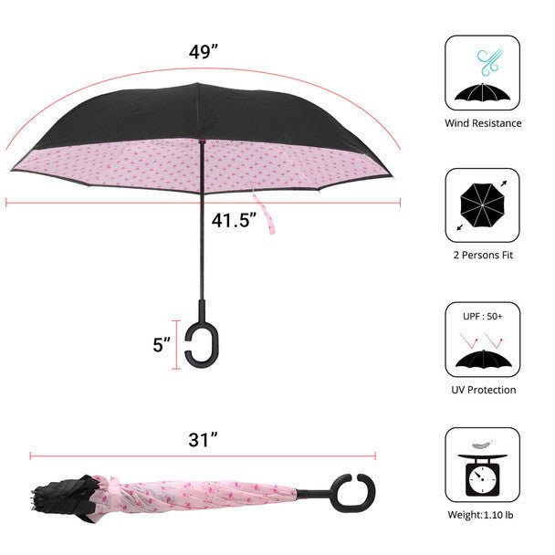 Flamingo Reverse Open Inverted Umbrella -IUM18096-BK - Bundle Bus