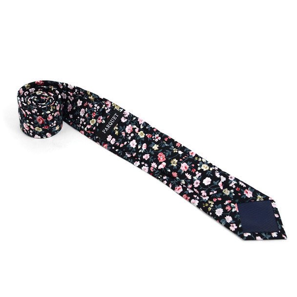 Floral Wedding Black & Pink 2.5" Cotton Slim Tie - NVC17121 - Bundle Bus