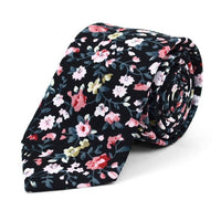 Floral Wedding Black & Pink 2.5" Cotton Slim Tie - NVC17121 - Bundle Bus