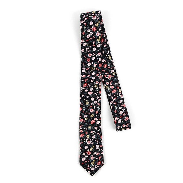 Floral Wedding Black & Pink 2.5" Cotton Slim Tie - NVC17121 - Bundle Bus