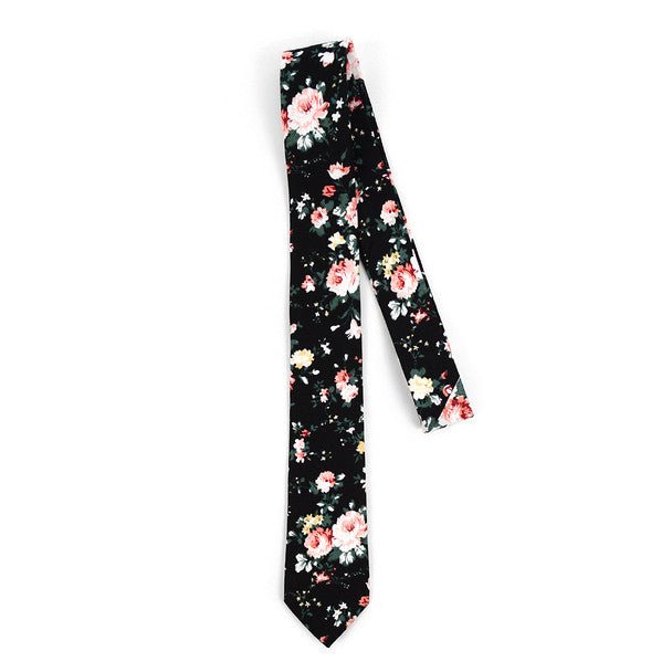 Floral Wedding Black & Rose 2.5" Cotton Slim Tie - NVC17127 - Bundle Bus