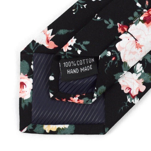 Floral Wedding Black & Rose 2.5" Cotton Slim Tie - NVC17127 - Bundle Bus