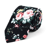 Floral Wedding Black & Rose 2.5" Cotton Slim Tie - NVC17127 - Bundle Bus