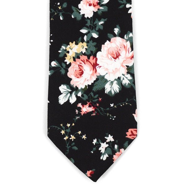 Floral Wedding Black & Rose 2.5" Cotton Slim Tie - NVC17127 - Bundle Bus