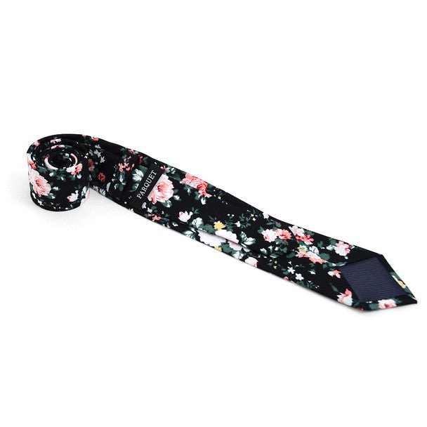 Floral Wedding Black & Rose 2.5" Cotton Slim Tie - NVC17127 - Bundle Bus