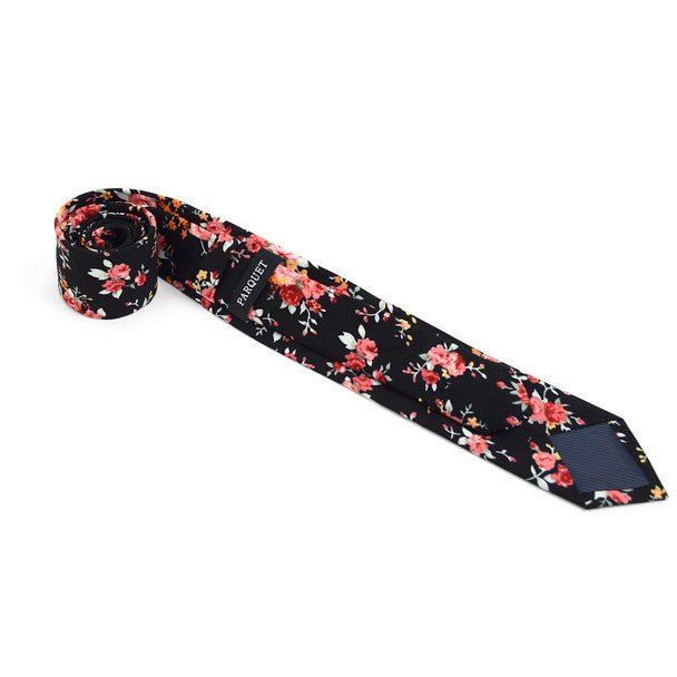 Floral Wedding Black & Rose 2.5" Cotton Slim Tie - NVC17133 - Bundle Bus