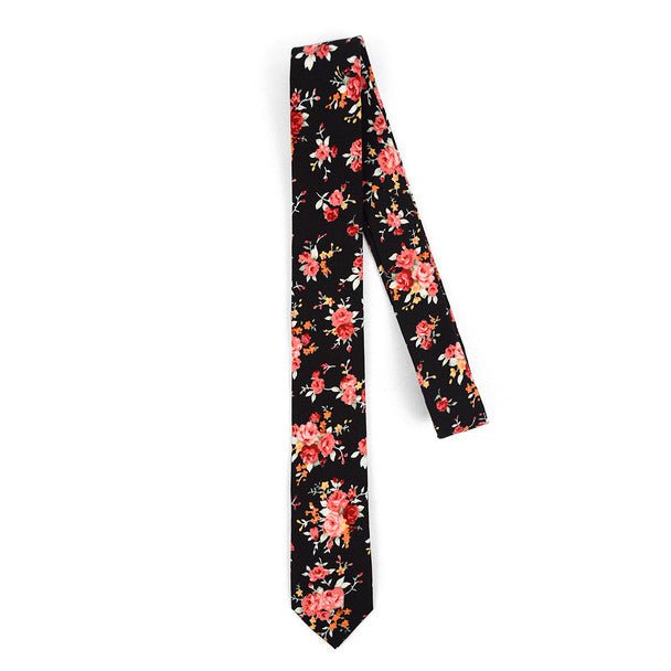 Floral Wedding Black & Rose 2.5" Cotton Slim Tie - NVC17133 - Bundle Bus