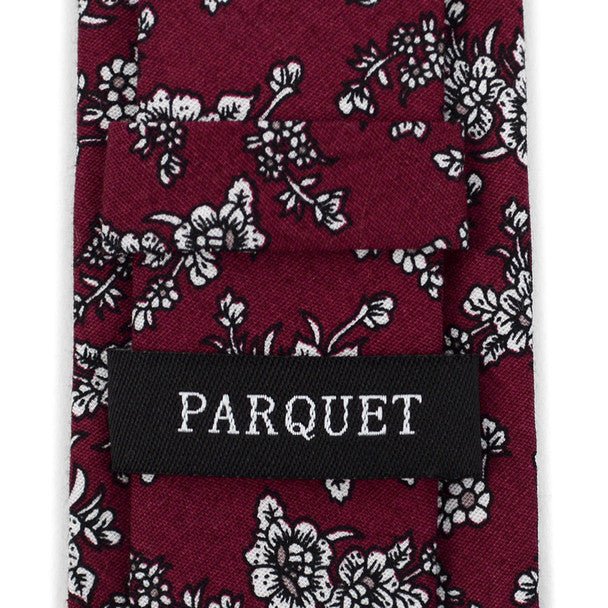 Floral Wedding Burgundy & White 2.5" Cotton Slim Tie - NVC17125 - Bundle Bus