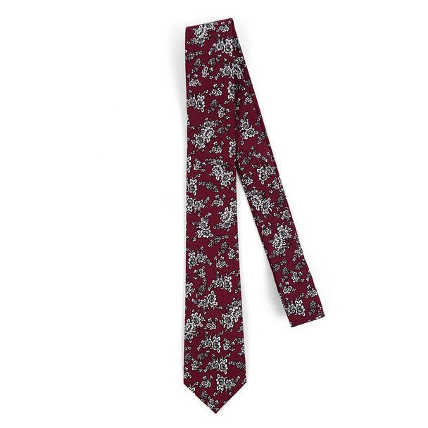 Floral Wedding Burgundy & White 2.5" Cotton Slim Tie - NVC17125 - Bundle Bus