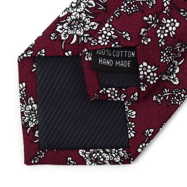 Floral Wedding Burgundy & White 2.5" Cotton Slim Tie - NVC17125 - Bundle Bus