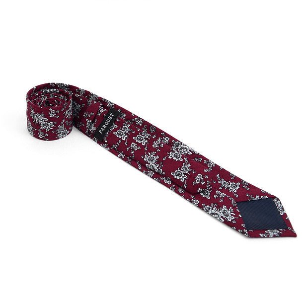 Floral Wedding Burgundy & White 2.5" Cotton Slim Tie - NVC17125 - Bundle Bus