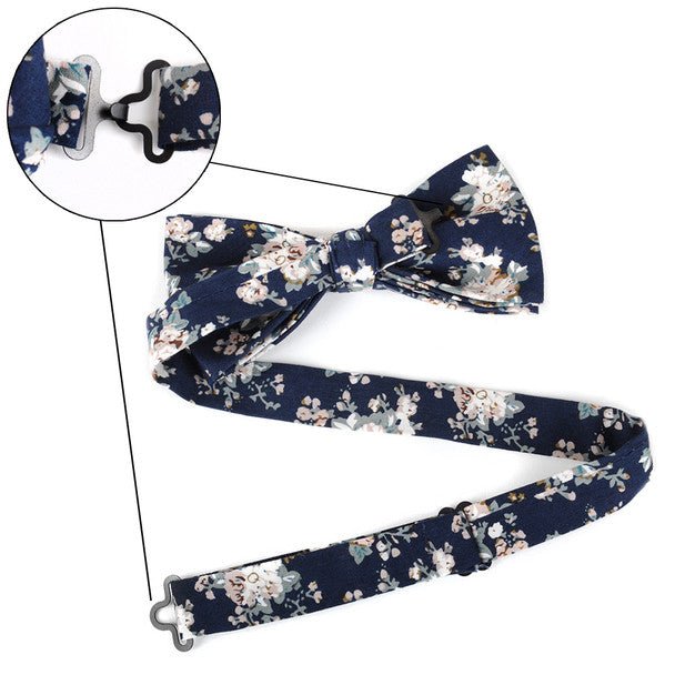 Floral Wedding Cotton Banded Bow Tie - NFCB17117 - Bundle Bus