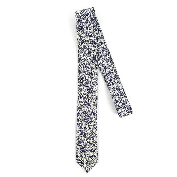 Floral Wedding Ivory & Navy 2.5" Cotton Slim Tie - NVC17122 - Bundle Bus